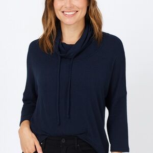 Southcott Navy Blue Cowl Neck Blouse Short Sleeve Modal Stretch Knit Sweater XS